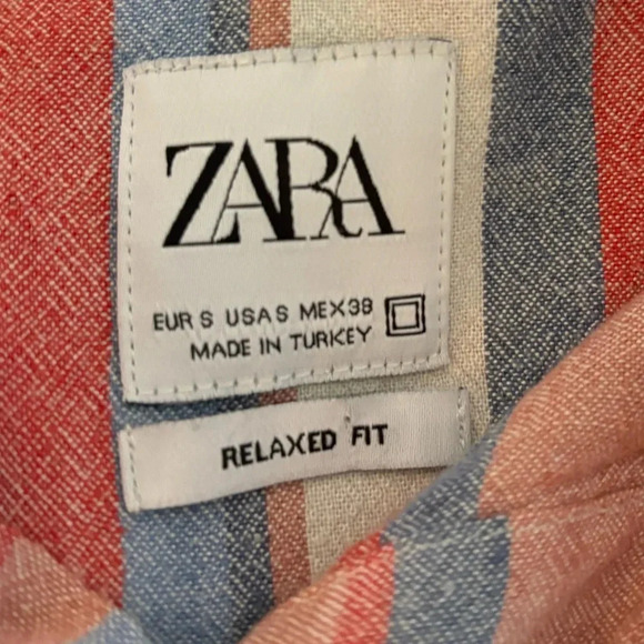Men’s Zara Short Sleeve Button up Shirt. Size S. Pale red, cream, blue - Picture 4 of 4